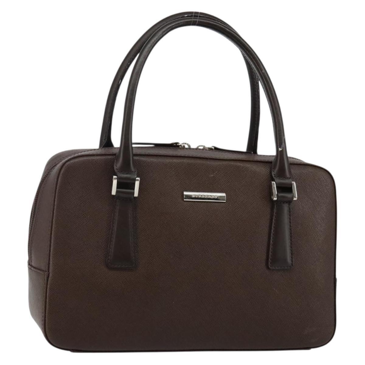 Burberry Hand Bag Leather Brown Silver Auth Am9046